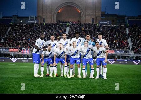 Aufstellung des FC Inter während des italienischen Fußballspiels der Serie A zwischen Bologna FC und Inter FC Internazionale am 9. März 2024 im Renato Dall’Ara Stadion in Bologna, Italien Credit: Tiziano Ballabio Stockfoto