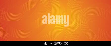 Abstrakter Rot-Orange-Waving-Kreise-Linien-Technologie-Hintergrund. Moderner orangefarbener Farbverlauf mit leuchtenden Linien, geometrischer Form, diagonale Deckbanner-Kopfzeile Stock Vektor