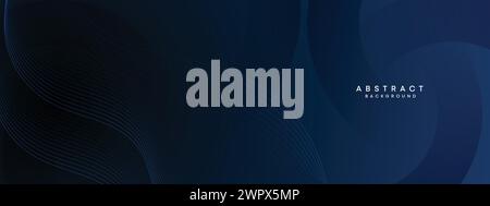 Abstraktes dunkelmarineblaues Webbanner mit Farbverlauf. Dunkelblauer Bannerdesign Hintergrund. Webbanner mit diagonalem geometrischem Muster und quadratischer Form Stock Vektor