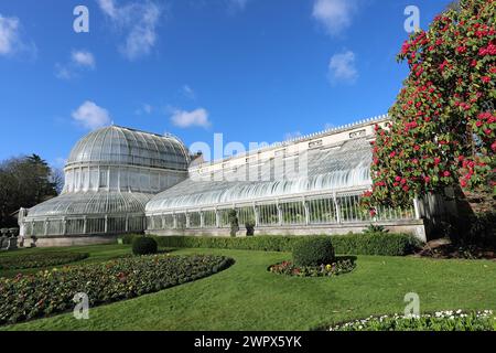 Gusseisernes Glashaus aus viktorianischer Zeit von Charles Lanyon in den Belfast Botanic Gardens Stockfoto