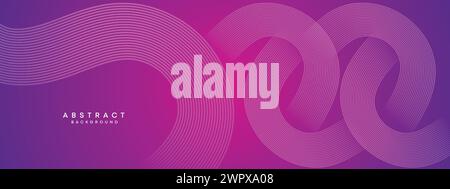 Abstrakter blau-violetter Verlauf Wellenlinien Technologie Web-Banner Hintergrund. Magenta-rosa Farbverlauf leuchtende Linien geometrische diagonale Form Stock Vektor
