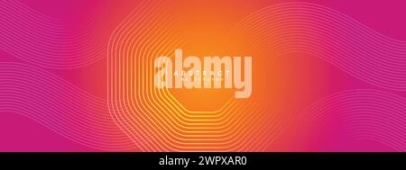 Abstrakter orange-rosa Verlauf Waving Kreise Linien Technologie Web-Banner Hintergrund. Gelb-violette Farbverlauf leuchtende Linien geometrische diagonale Form Stock Vektor