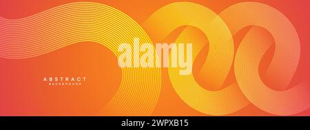 Abstrakter orange-rosa Verlauf Waving Kreise Linien Technologie Web-Banner Hintergrund. Gelb-violette Farbverlauf leuchtende Linien geometrische diagonale Form Stock Vektor