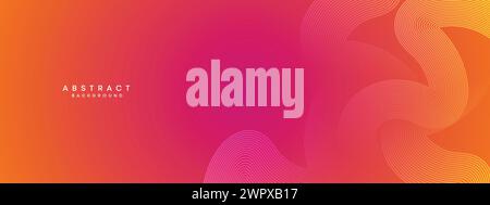 Abstrakter orange-rosa Verlauf Waving Kreise Linien Technologie Web-Banner Hintergrund. Gelb-violette Farbverlauf leuchtende Linien geometrische diagonale Form Stock Vektor