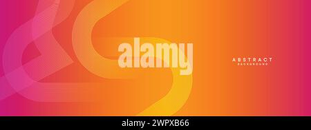 Abstrakter orange-rosa Verlauf Waving Kreise Linien Technologie Web-Banner Hintergrund. Gelb-violette Farbverlauf leuchtende Linien geometrische diagonale Form Stock Vektor