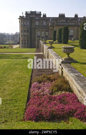 Lyme Park, elisabethanisches Herrenhaus aus dem 16. Jahrhundert mit barocker und palladianischer Architektur im Peak District National Park in der Nähe von Stockport in Cheshire Stockfoto