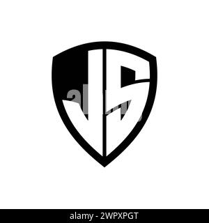 JS-Monogramm-Logo mit auffälligen Buchstaben in Schildform und schwarz-weißer Farbvorlage Stockfoto