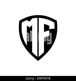 MF-Monogramm-Logo mit auffälligen Buchstaben in Schildform mit schwarz-weißer Farbvorlage Stockfoto