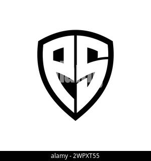 PS-Monogramm-Logo mit auffälligen Buchstaben in Schildform und schwarz-weißer Farbvorlage Stockfoto