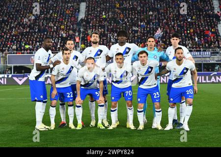 Bologna, Italien. März 2024. Das Team des FC Internazionale posiert für das Spiel der Serie A TIM zwischen dem FC Bologna und dem FC Internazionale am 9. März 2024 im Dall’Ara Stadium in Bologna, Italien. Quelle: Nicola Ianuale/Alamy Live News Stockfoto