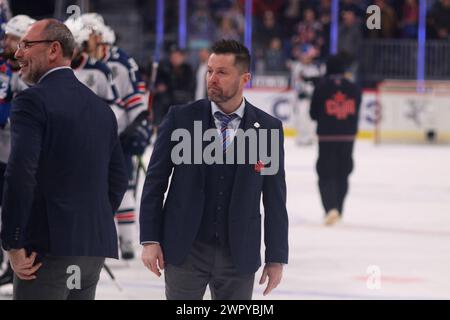 Sankt Petersburg, Russland. März 2024. Juri Klyuchnikov, Torwart-Trainer des SKA-Hockeyvereins, der während des Spiels der Kontinental Hockey League, Gagarin Cup, 5. Match 1/8 Finalsaison KHL 2023 - 2024 zwischen SKA Sankt Petersburg und Torpedo Nischni Nowgorod in der SKA Arena zu sehen war. (Endpunktzahl; SKA St. Petersburg 3:0 Torpedo Nischni Nowgorod) Credit: SOPA Images Limited/Alamy Live News Stockfoto