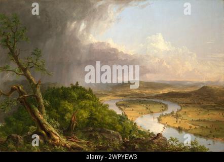 Ölgemälde des amerikanischen Künstlers Thomas Cole (1841–1848), Gründer der Hudson River School of Art, View from Mount Holyoke, Northampton, Massachusetts, nach einem Gewitter – The Oxbow CA. 1836 Stockfoto