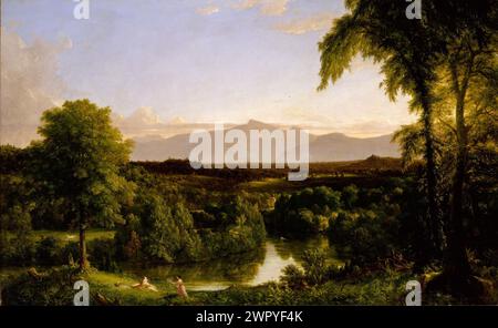 Ölgemälde des amerikanischen Künstlers Thomas Cole, Gründer der Hudson River School of Art View on the Catskill – Early Autumn CA. 1836-37 Stockfoto