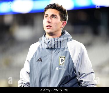 Columbus, Ohio, USA. März 2024. Torhüter Patrick Schulte (28) der Columbus Crew, bevor er in Columbus, Ohio, gegen den Chicago Fire FC kämpfte. Brent Clark/Cal Sport Media/Alamy Live News Stockfoto