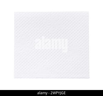 Die Draufsicht des gefalteten Papierstücks ist auf weißem Hintergrund mit Beschneidungspfad isoliert. Stockfoto