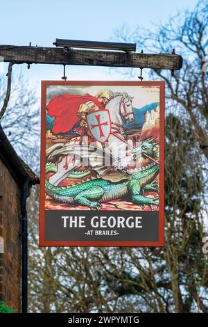 Das George Pub-Schild. Brailes, Warwickshire, England Stockfoto