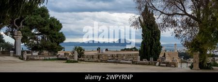 Blick auf die archäologische Stätte Karthago auf dem Byrsa-Hügel, im Herzen des Gouvernements Tunis in Tunesien. Stockfoto