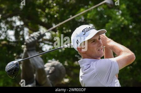 Orlando, Usa. März 2024. Will Zalatoris aus den Vereinigten Staaten auf dem ersten Loch während der dritten Runde des Arnold Palmer Invitational präsentiert von Mastercard auf dem Arnold Palmer Bay Hill Golf Course in Orlando. (Foto: Paul Hennessy/SOPA Images/SIPA USA) Credit: SIPA USA/Alamy Live News Stockfoto