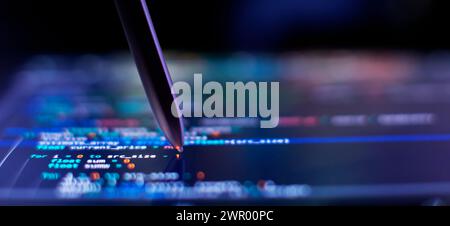 IT-Geschäft. Überwachen Sie die Nahaufnahme des Funktionsquellcodes. Projektmanager Stockfoto