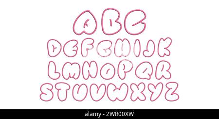 3D-Buchstaben im englischen Alphabet Y2K-Stil. Schriftblasen. Pinkfarbene Buchstaben am Rand für die Geburtstagsfeier. Stock Vektor