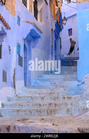 Die Treppen hinauf, Blue Town, Chefchaouen, marokko, afrika, marokko, afrika Stockfoto