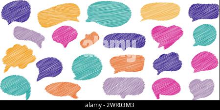 Set aus Scribble-Sprechblasen-Text, Chatbox, Nachrichtenbox-Design. Ballon-Kritzelstil des Denkzeichensymbols. Vektorabbildung Stock Vektor