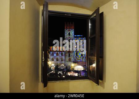 Mercatini Tirolesi di Natale nella città di Arezzo/Tiroler Weihnachtsmärkte in der Stadt Arezzo Stockfoto