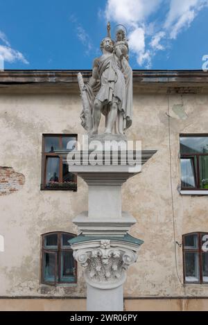 Armenische Kathedrale von Lemberg, Säule mit dem Heiligen Christoph, Ukraine Stockfoto