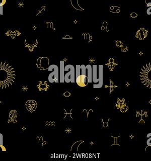 Horoskop Zodiac Schwarzes Nahtloses Muster Stock Vektor