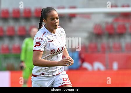 Waregem, Belgien. März 2024. Das Bild wurde während eines Frauenfußballspiels zwischen SV Zulte - Waregem und Standard Femina de Lüttich am 18. Spieltag der Saison 2023 - 2024 der Belgischen Lotto Womens Super League am Samstag, 9. März 2024 in Waregem, BELGIEN, gezeigt. Quelle: Sportpix/Alamy Live News Stockfoto