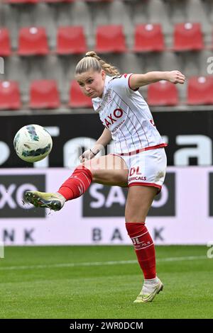 Waregem, Belgien. März 2024. Imani Prez (11) von Zulte-Waregem, dargestellt während eines Frauenfußballspiels zwischen SV Zulte - Waregem und Standard Femina de Lüttich am 18. Spieltag der Saison 2023 - 2024 der belgischen Lotto Womens Super League am Samstag, 9. März 2024 in Waregem, BELGIEN. Quelle: Sportpix/Alamy Live News Stockfoto