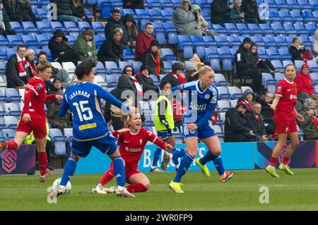 Liverpool, Großbritannien. März 2024. Prenton Stadium Action während des WSL-Fußballspiels zwischen Liverpool und Leicester City, einem Heimspiel für Liverpool, Prenton Park Stadium (Terry Scott/SPP) Credit: SPP Sport Press Photo. /Alamy Live News Stockfoto