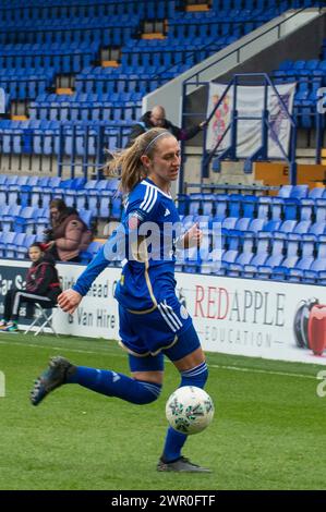 Liverpool, Großbritannien. März 2024. Prenton Stadium Aileen Whelan aus Leicester City am Ball während des WSL-Fußballspiels zwischen Liverpool und Leicester City, einem Heimspiel für Liverpool, Prenton Park Stadium (Terry Scott/SPP) Credit: SPP Sport Press Photo. /Alamy Live News Stockfoto