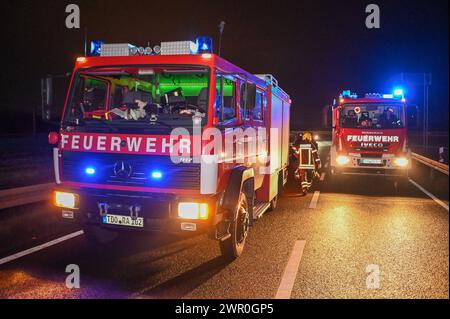 A14/Leipzig - Betrunkener Pole kracht auf Autobahn in LKW: Alkoholtest ergibt 1,38 Promille 05.03.2024 gegen 20,40 Uhr A14 Richtung Dresden, an der Ausfahrt Leipzig-Nord Fotograf: EHL Media/Erik-Holm Langhof Text PM Polizeidirektion Leipzig: Gestern Abend fuhr der Fahrer 27, polnisch eines Pkw BMW auf der Autobahn 14 in Richtung Dresden. In der weiteren Folge kollidierte er mit einem LKW, der ebenfalls auf der Autobahnbahn 14 fuhr und sich vor ihm befand. Durch den Unfall entstand ein Sachschaden in Höhe von etwa 25,000 Euro. Ein vor Ort durchgeführter Atemalkoholtest ergab bei dem 27-Jährigen Stockfoto