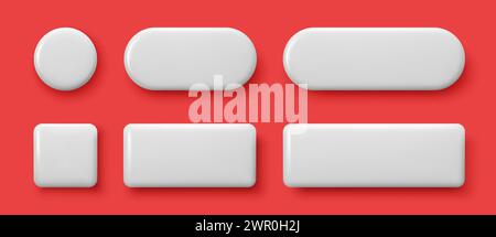 Satz weißer 3D-Schaltflächen. Leerer Kreis, Quadrat, Rechteck mit Schatten. Moderne geometrische Formen. Vektorabbildung Stock Vektor