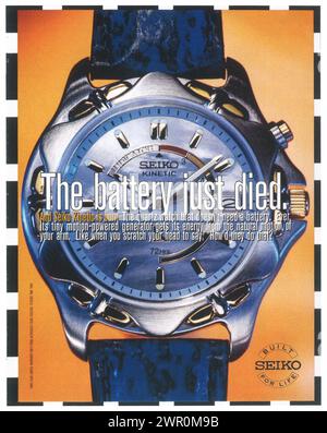 1994 Seiko Kinetic Watch Print-Anzeige. Der Akku Ist Gerade Ausgefallen Stockfoto