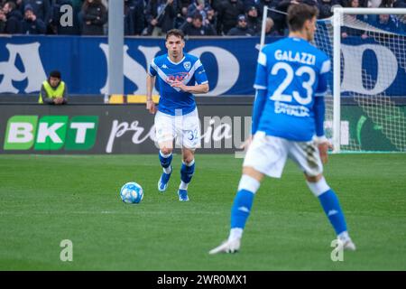 Andrea Papetti von Brescia Calcio FC während des italienischen Fußballspiels der Serie B zwischen Brescia Calcio und Palermo FC im Mario Rigamonti Stad Stockfoto