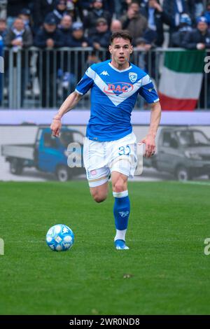 Andrea Papetti von Brescia Calcio FC während des italienischen Fußballspiels der Serie B zwischen Brescia Calcio und Palermo FC im Mario Rigamonti Stad Stockfoto