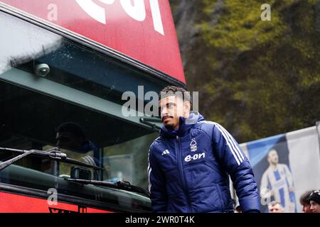 Morgan Gibbs-White von Nottingham Forest kommt vor dem Spiel der Premier League im American Express Stadium in Brighton an. Bilddatum: Sonntag, 10. März 2024. Stockfoto