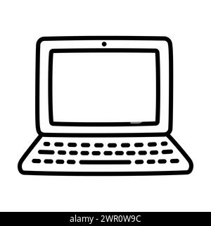 Handgezeichnetes Doodle-Laptop-Symbol, niedliche Zeichentrickzeichnung. Illustration von Vektorclips. Stock Vektor