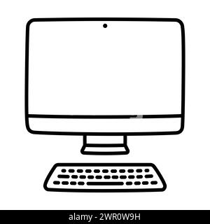 Handgezeichneter Desktop-Computer-Kritzelsymbol, niedliche Zeichentrickzeichnung. Illustration von Vektorclips. Stock Vektor