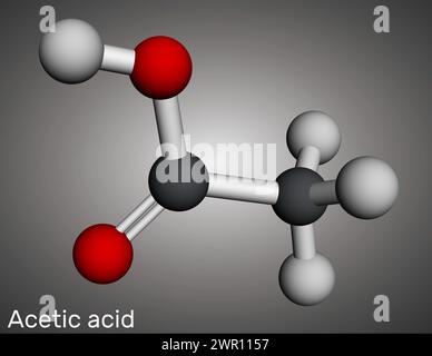 Essigsäure, Ethansäure, CH3COOH-Molekül. Molekulares Modell. 3D-Rendering. Abbildung Stockfoto