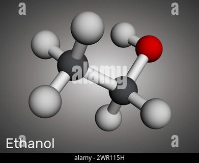 Ethanol, Ethylalkohol C2H5OH-Molekül. Molekulares Modell. 3D-Rendering. Abbildung Stockfoto