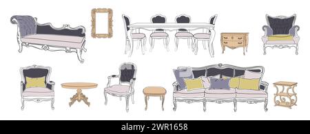 Sammlung von eleganten antiken Möbeln Vektorkunst Stock Vektor