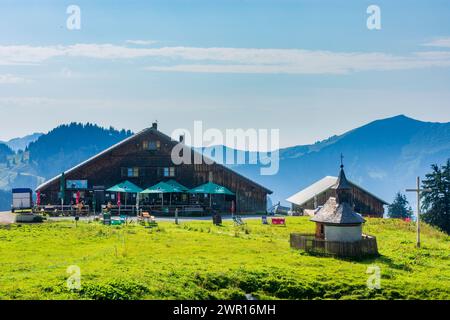 Mellau: almrestaurant Wurzachalpe, im Bregenzerwaldgebirge in Bregenzerwald, Vorarlberg, aus Stockfoto