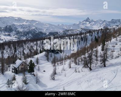 Wunderschöne Winterlandschaft rund um Claviere, Italien Stockfoto