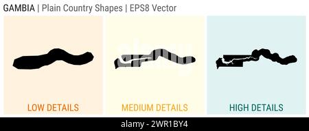 Gambia - einfache Landform. Niedrige, mittlere und hohe Detailkarten von Gambia. EPS8 Vektordarstellung. Stock Vektor