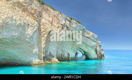 Blick auf die Blauen Höhlen in Zakynthos, Griechenland Stockfoto