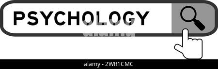 Suchbanner in der Wortpsychologie mit dem Lupensymbol auf weißem Hintergrund Stock Vektor