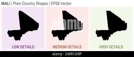 Mali - einfache Landhausform. Niedrige, mittlere und hohe Detailkarten von Mali. EPS8 Vektordarstellung. Stock Vektor